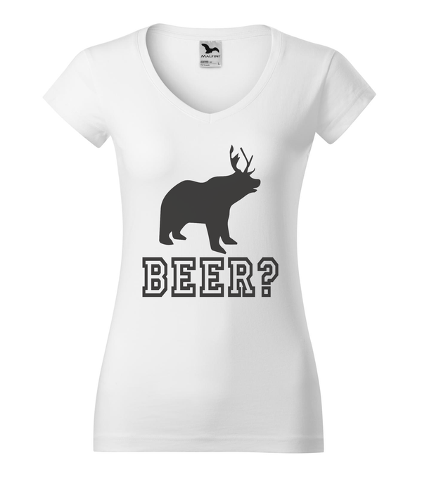 Beer, Deer, Bear? - V-nyakú női póló fehér