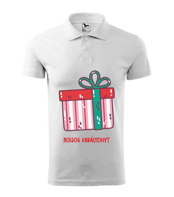 Boldog karácsonyt ajándék doboz - Galléros férfi póló fehér