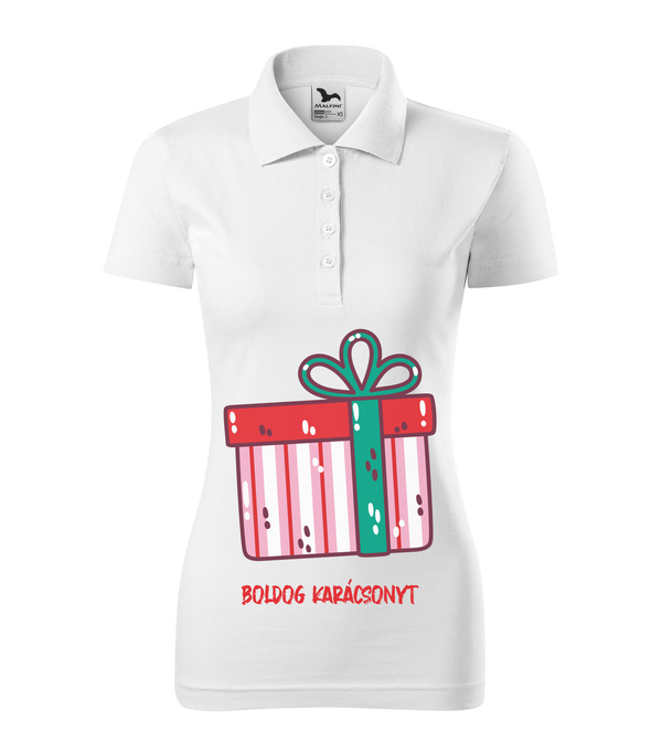 Boldog karácsonyt ajándék doboz - Galléros női póló fehér