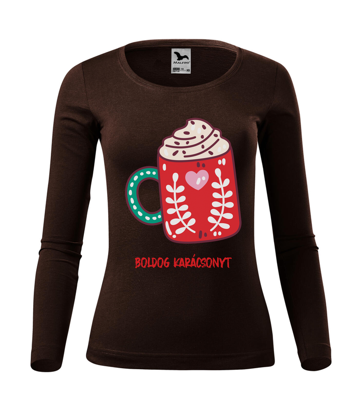 Boldog karácsonyt bögre - Hosszú ujjú női póló kávé