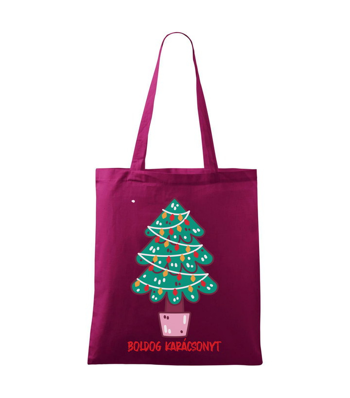Boldog karácsonyt fenyőfa - Bevásárló táska fukszia