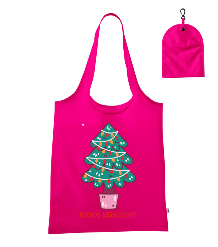 Boldog karácsonyt fenyőfa - Bevásárló táska neon rózsaszín