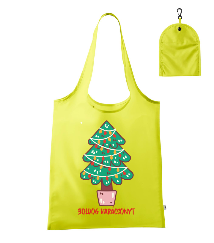 Boldog karácsonyt fenyőfa - Bevásárló táska neon sárga