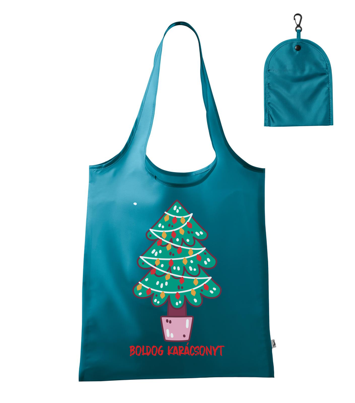 Boldog karácsonyt fenyőfa - Bevásárló táska sötét türkiz