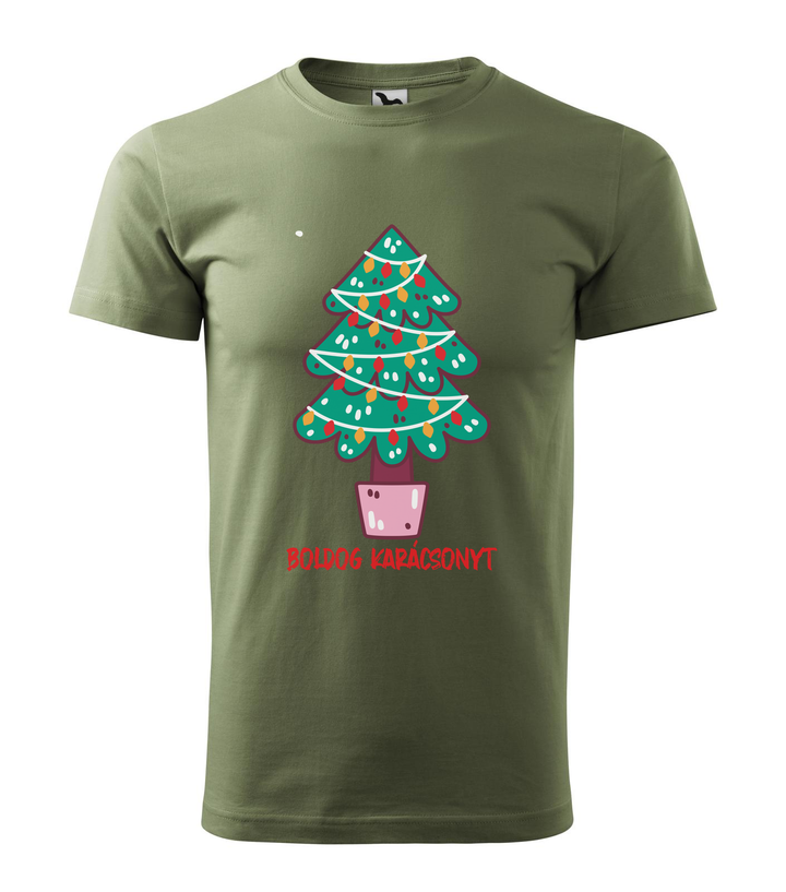 Boldog karácsonyt fenyőfa - Férfi póló khaki