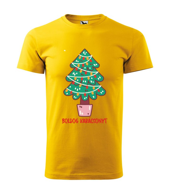 Boldog karácsonyt fenyőfa - Férfi póló sárga