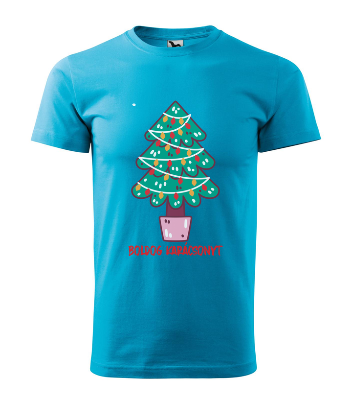 Boldog karácsonyt fenyőfa - Férfi póló türkiz
