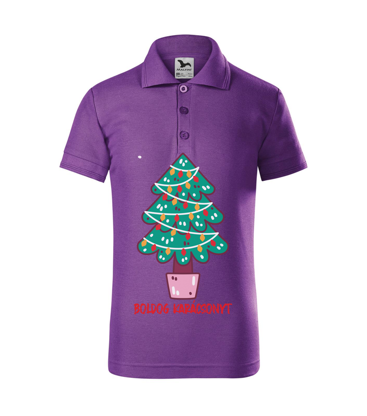 Boldog karácsonyt fenyőfa - Galléros gyerek póló lila
