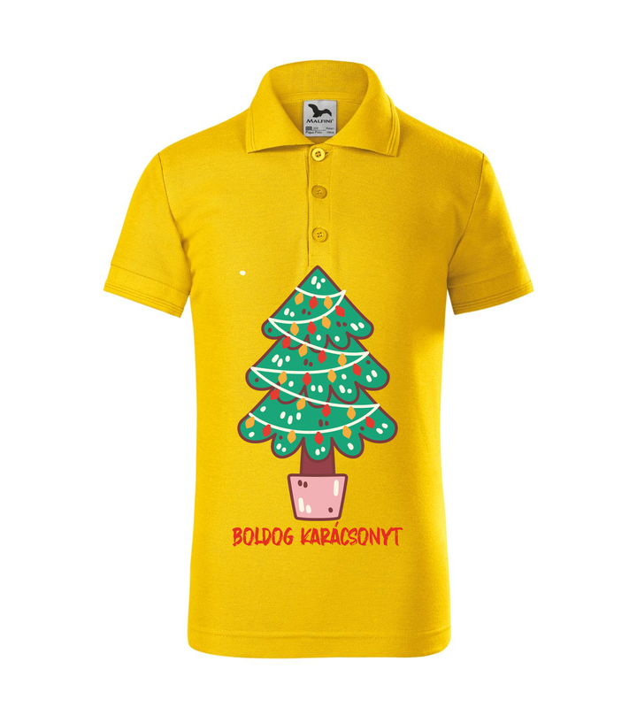 Boldog karácsonyt fenyőfa - Galléros gyerek póló sárga