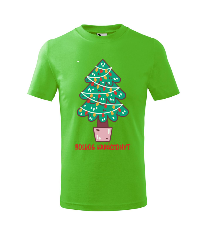 Boldog karácsonyt fenyőfa - Gyerek póló almazöld