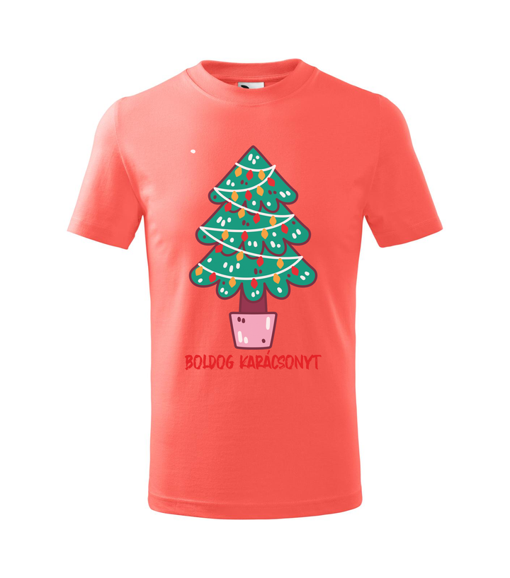 Boldog karácsonyt fenyőfa - Gyerek póló coral