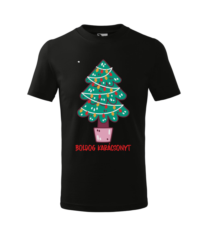 Boldog karácsonyt fenyőfa - Gyerek póló fekete
