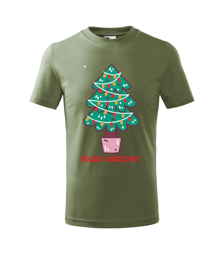 Boldog karácsonyt fenyőfa - Gyerek póló khaki