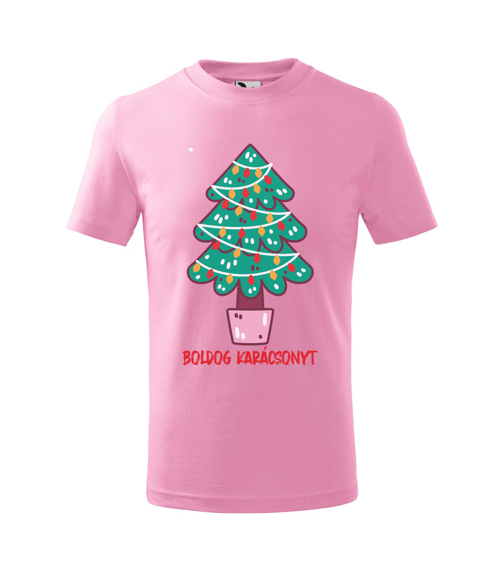 Boldog karácsonyt fenyőfa - Gyerek póló rózsaszín