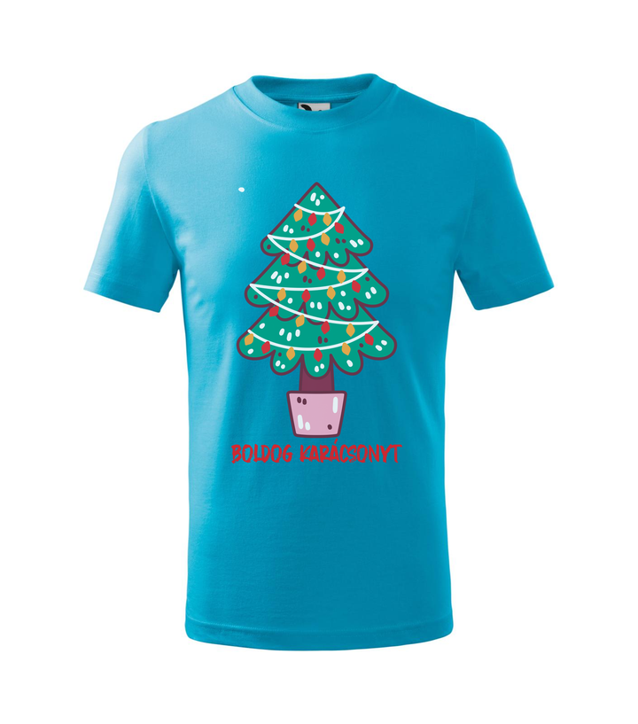 Boldog karácsonyt fenyőfa - Gyerek póló türkiz