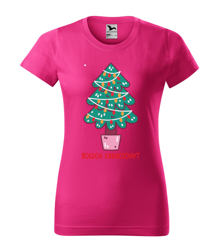 Boldog karácsonyt fenyőfa - Női póló bíborszín