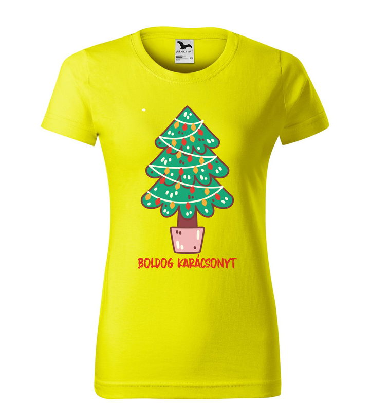 Boldog karácsonyt fenyőfa - Női póló citrom