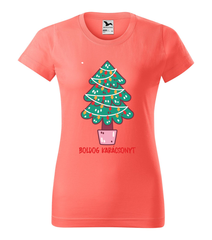 Boldog karácsonyt fenyőfa - Női póló coral