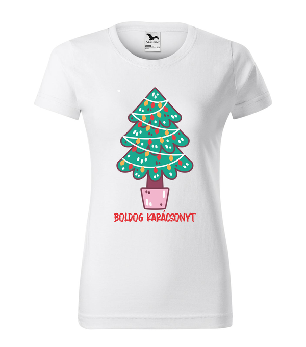 Boldog karácsonyt fenyőfa - Női póló fehér