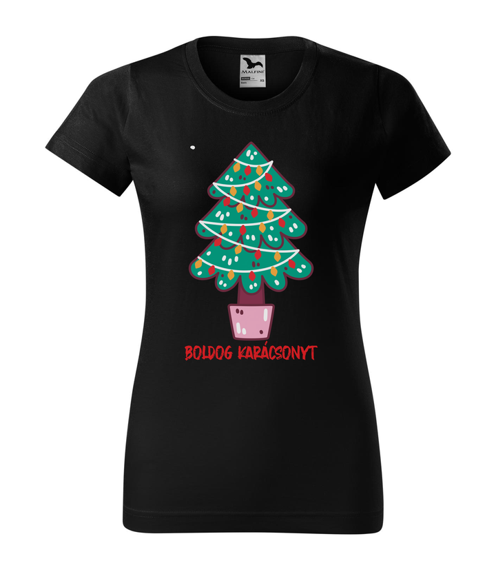 Boldog karácsonyt fenyőfa - Női póló fekete