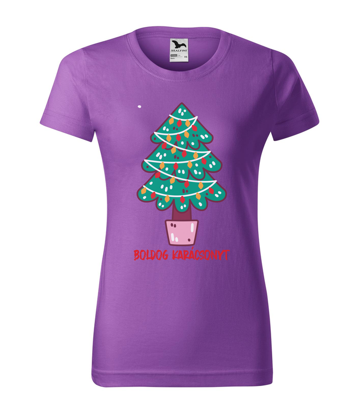 Boldog karácsonyt fenyőfa - Női póló lila