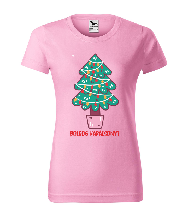 Boldog karácsonyt fenyőfa - Női póló rózsaszín