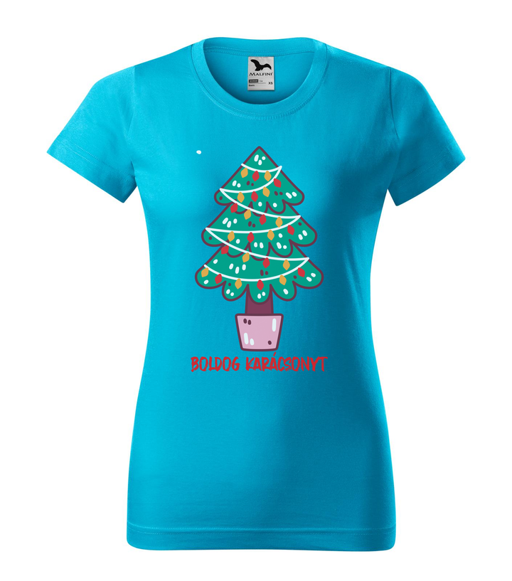 Boldog karácsonyt fenyőfa - Női póló türkiz
