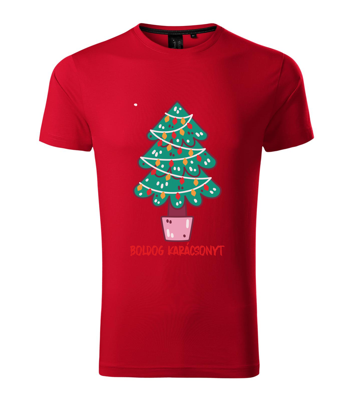 Boldog karácsonyt fenyőfa - Prémium férfi póló F1 piros