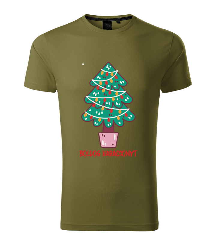 Boldog karácsonyt fenyőfa - Prémium férfi póló avokádózöld
