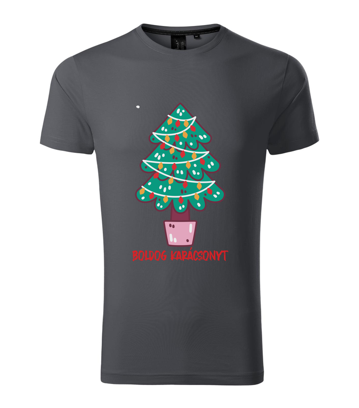 Boldog karácsonyt fenyőfa - Prémium férfi póló világos anthracite