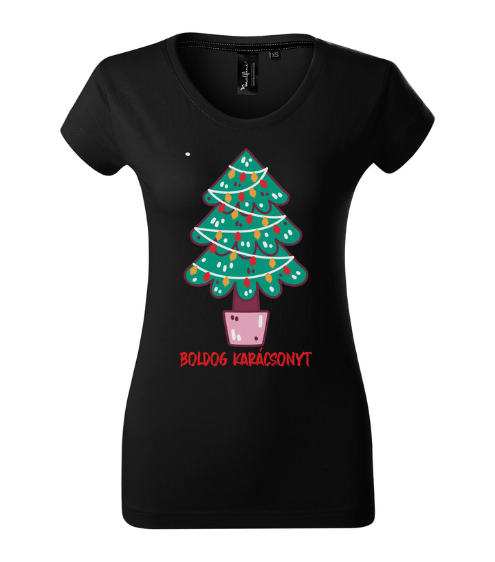 Boldog karácsonyt fenyőfa - Prémium női póló fekete