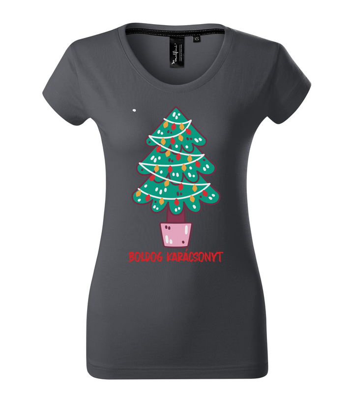 Boldog karácsonyt fenyőfa - Prémium női póló világos anthracite