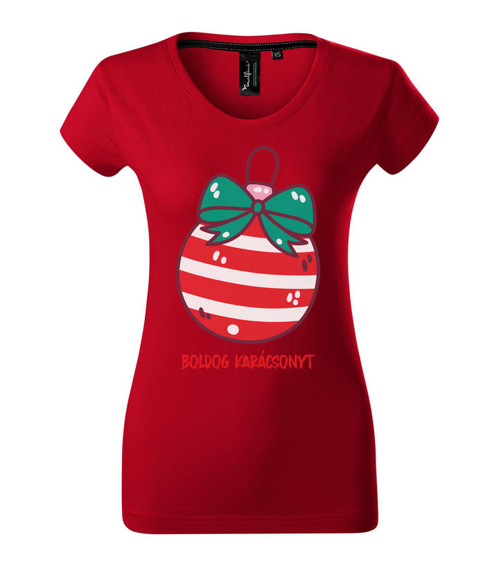 Boldog karácsonyt karácsonyfa dísz - Prémium női póló F1 piros