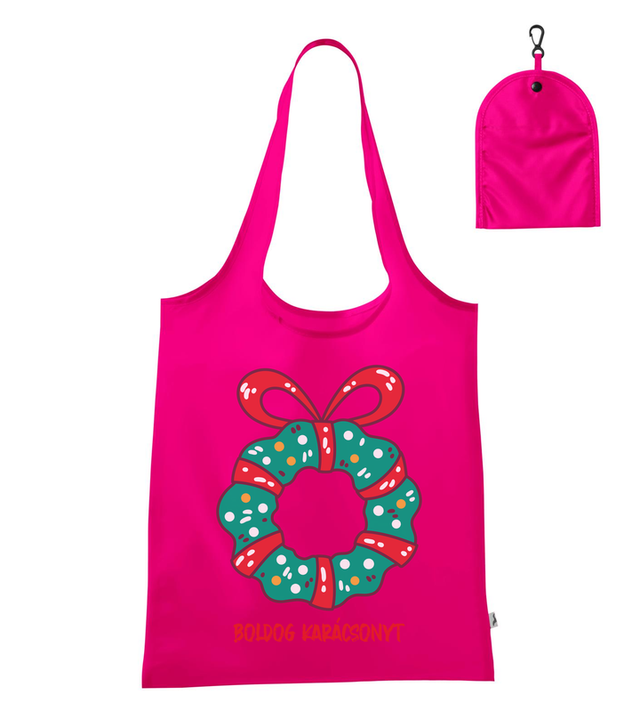 Boldog karácsonyt koszorú - Bevásárló táska neon rózsaszín
