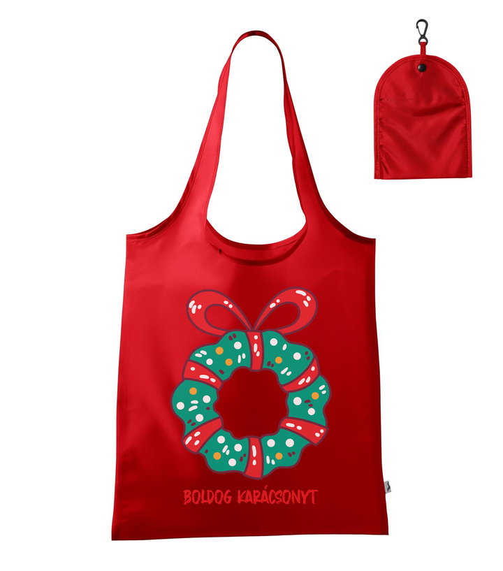 Boldog karácsonyt koszorú - Bevásárló táska piros
