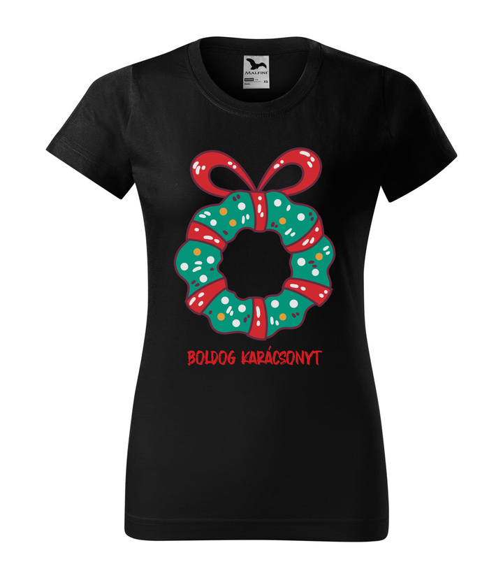 Boldog karácsonyt koszorú - Női póló fekete