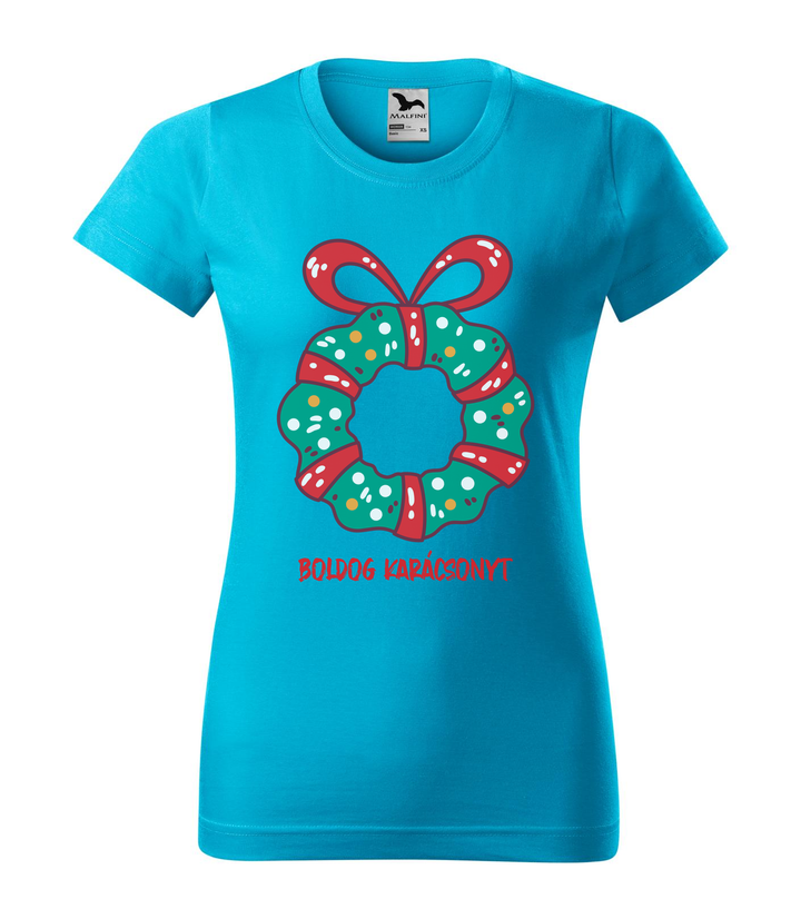 Boldog karácsonyt koszorú - Női póló türkiz