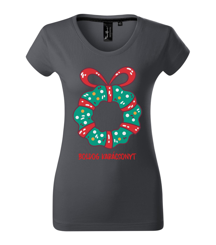Boldog karácsonyt koszorú - Prémium női póló világos anthracite