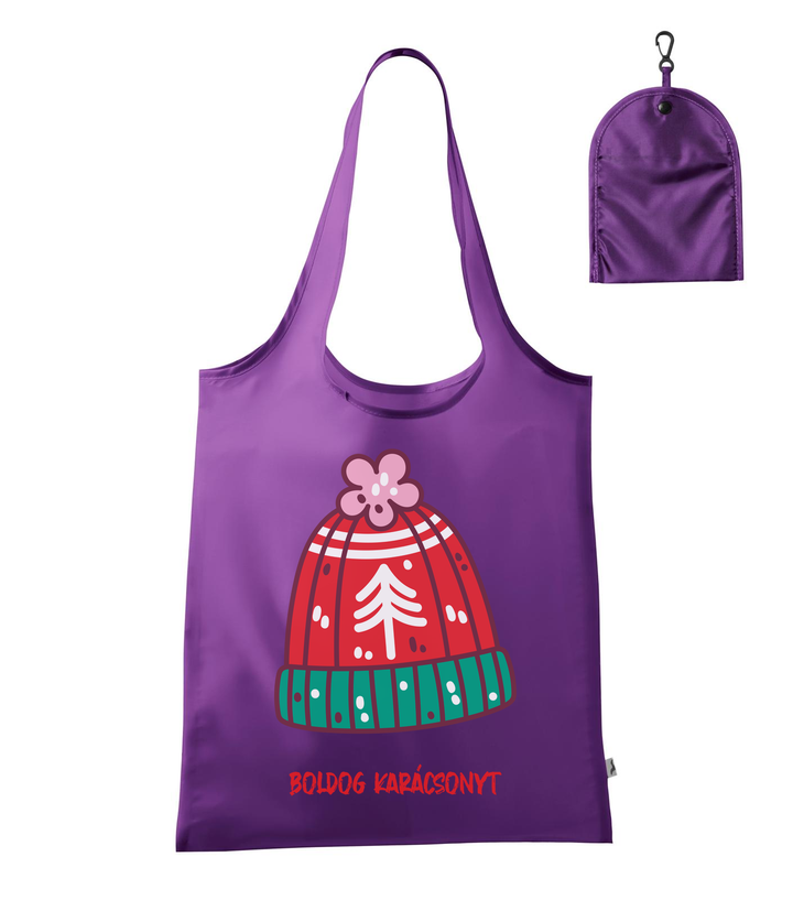 Boldog karácsonyt kötött sapka - Bevásárló táska lila