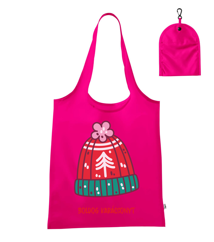 Boldog karácsonyt kötött sapka - Bevásárló táska neon rózsaszín