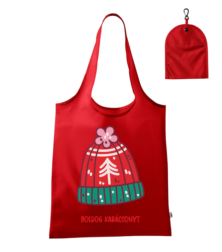 Boldog karácsonyt kötött sapka - Bevásárló táska piros