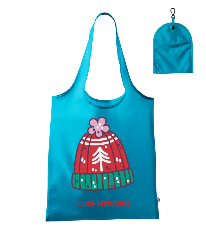 Boldog karácsonyt kötött sapka - Bevásárló táska türkiz
