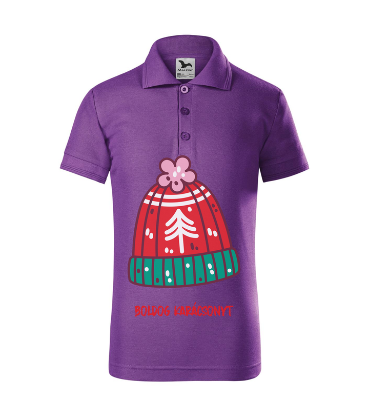 Boldog karácsonyt kötött sapka - Galléros gyerek póló lila