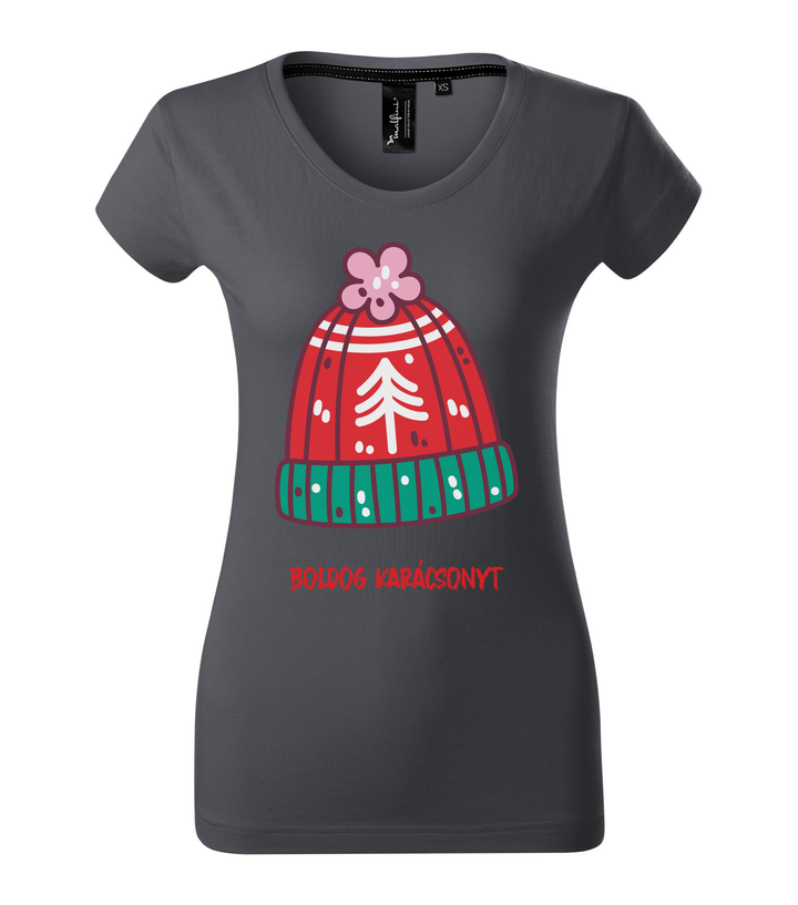 Boldog karácsonyt kötött sapka - Prémium női póló világos anthracite