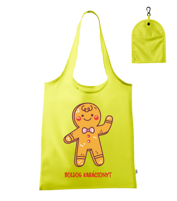 Boldog karácsonyt mézeskalács figura - Bevásárló táska neon sárga