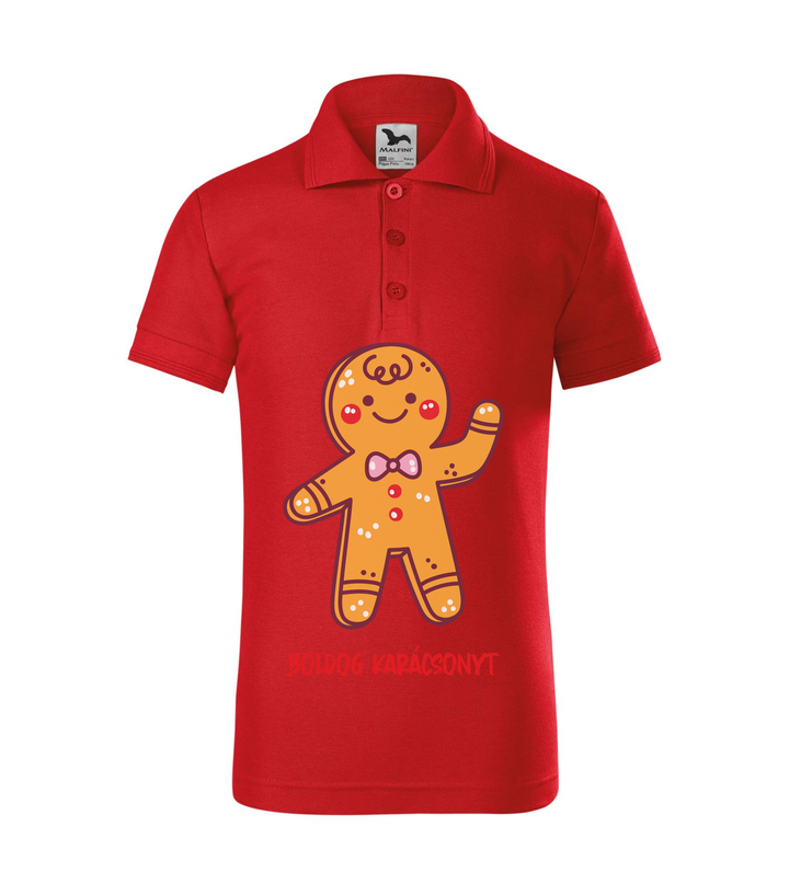 Boldog karácsonyt mézeskalács figura - Galléros gyerek póló piros