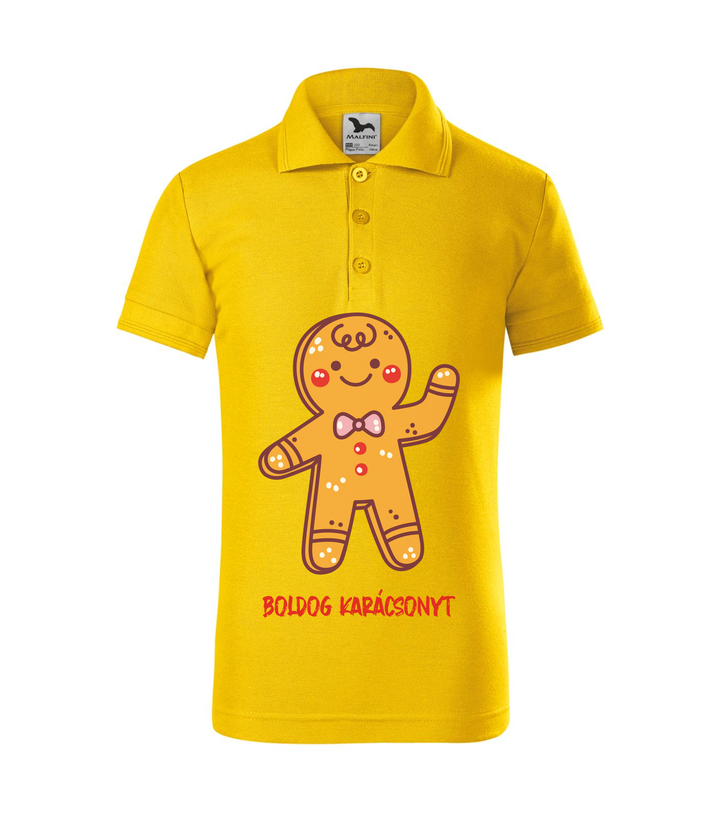 Boldog karácsonyt mézeskalács figura - Galléros gyerek póló sárga