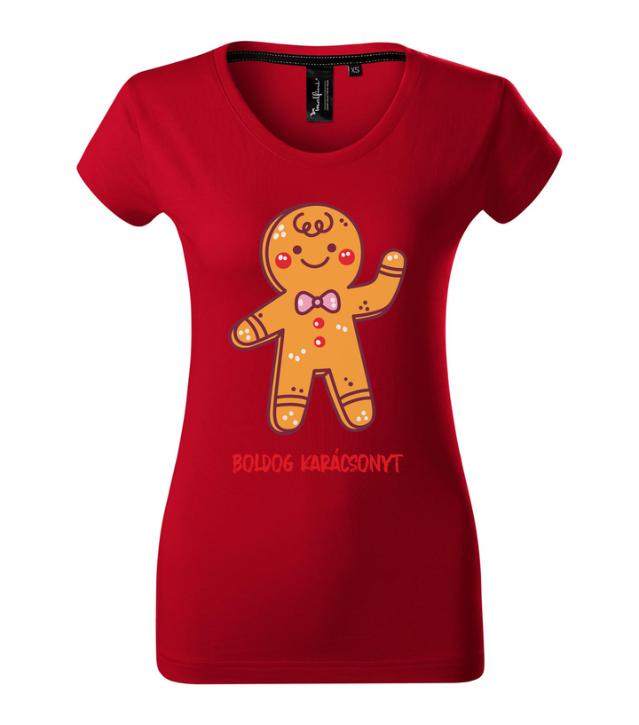 Boldog karácsonyt mézeskalács figura - Prémium női póló F1 piros