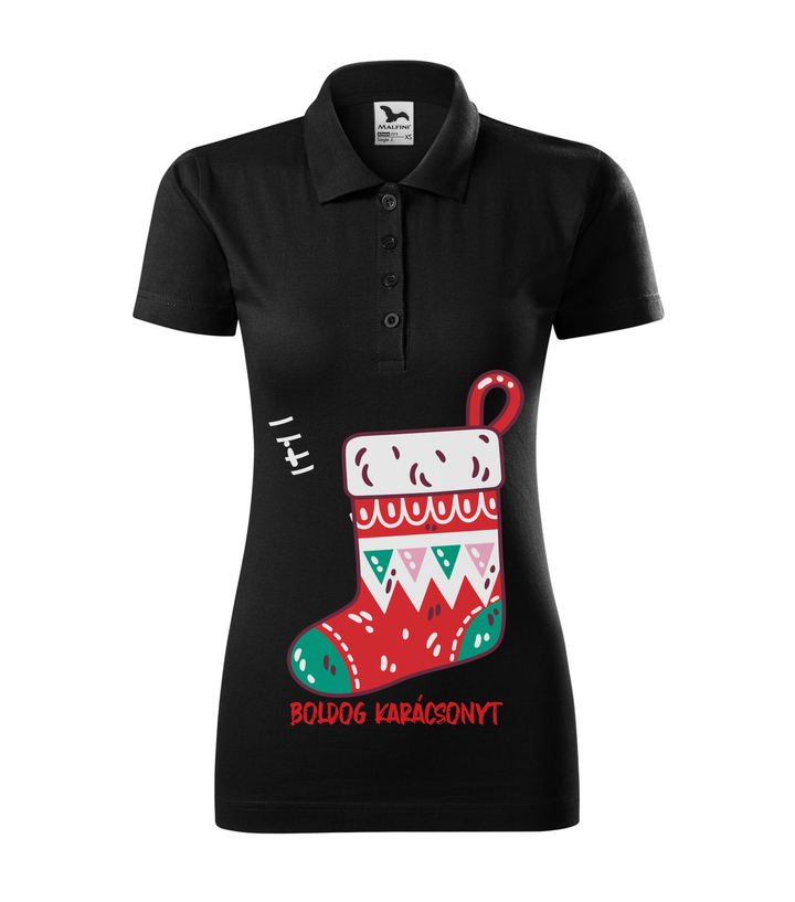Boldog karácsonyt zokni - Galléros női póló fekete