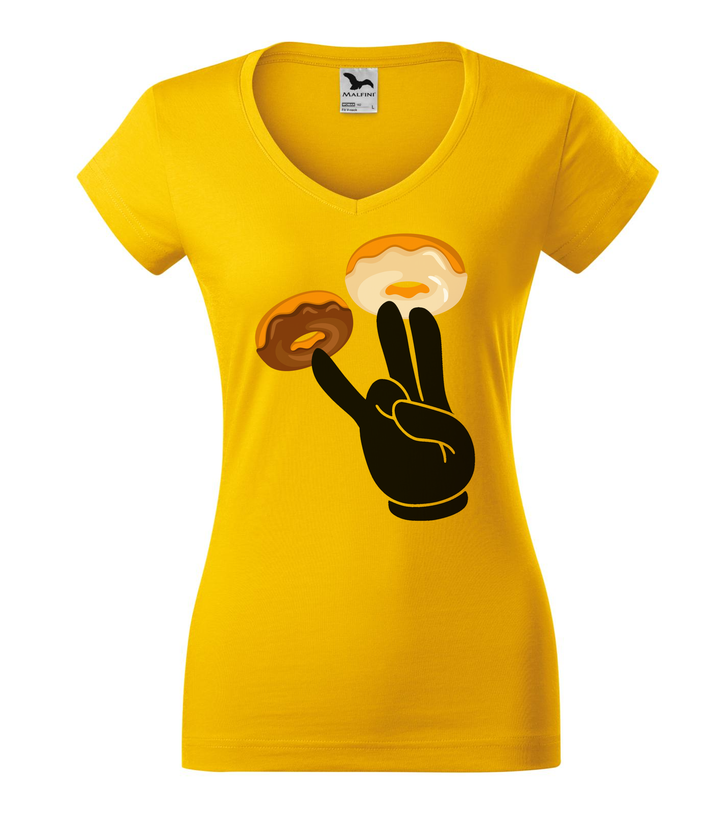 Fánkok és ujjak - V-nyakú női póló sárga